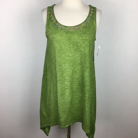 Soft Surroundings NWT Green wasabi green Beaded Tank XS - Picture 2 of 7